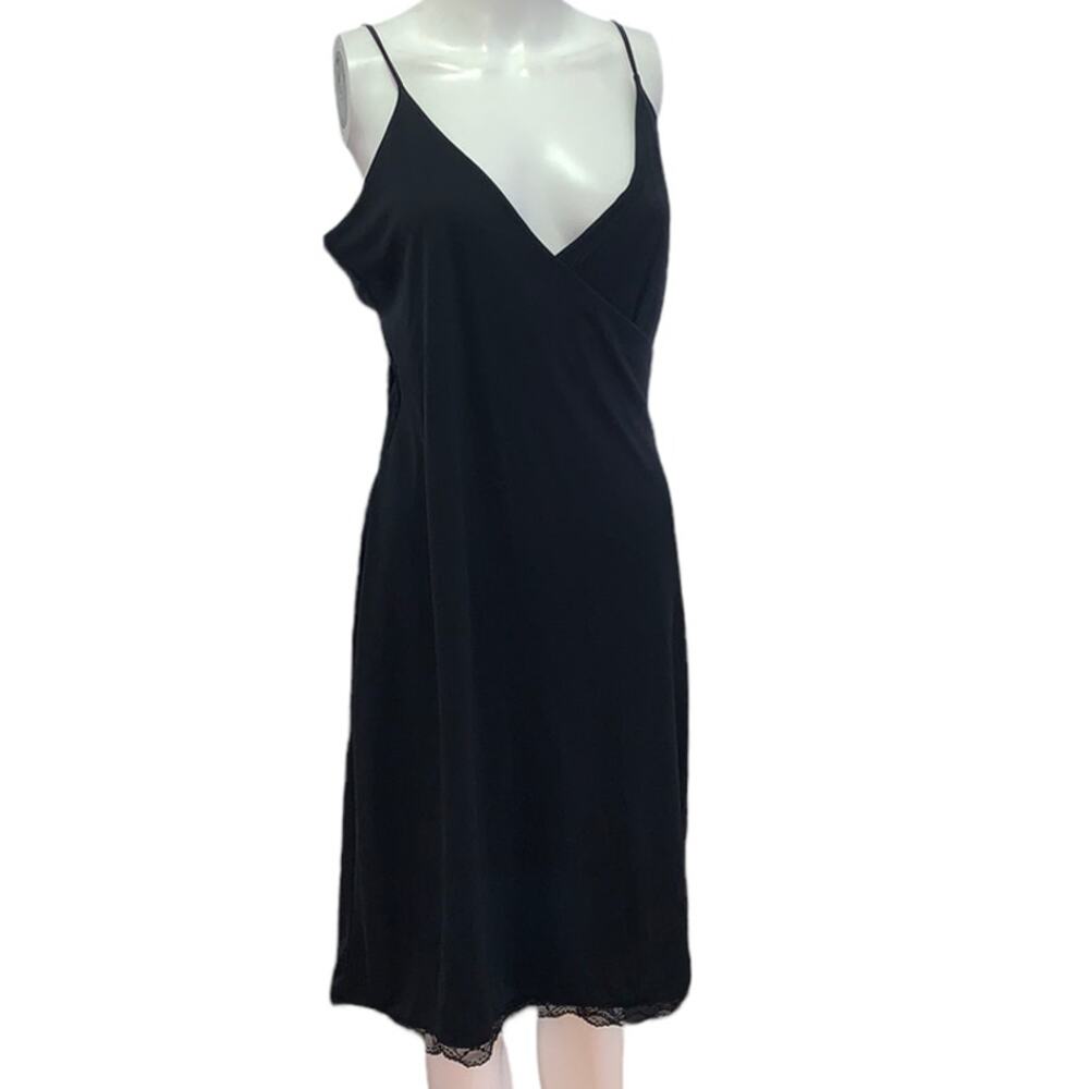 Kenneth Cole Black V neck Strappy Pleated Lace Bottom Dress M